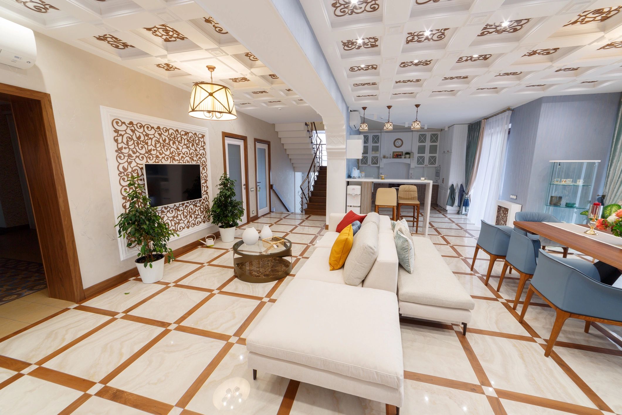 Warm lounge interior with seating and wood finishes