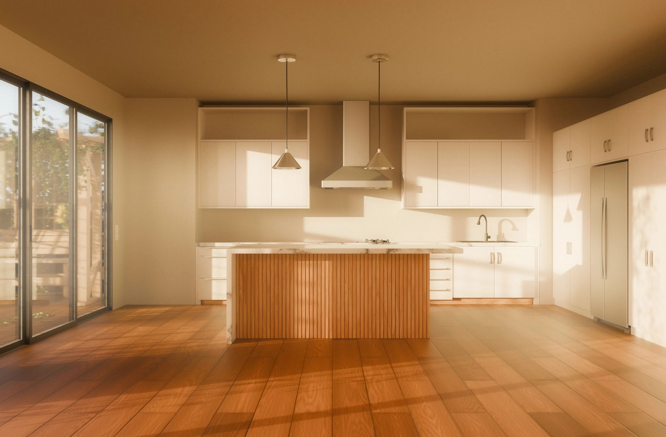 Bright kitchen with island and custom cabinetry
