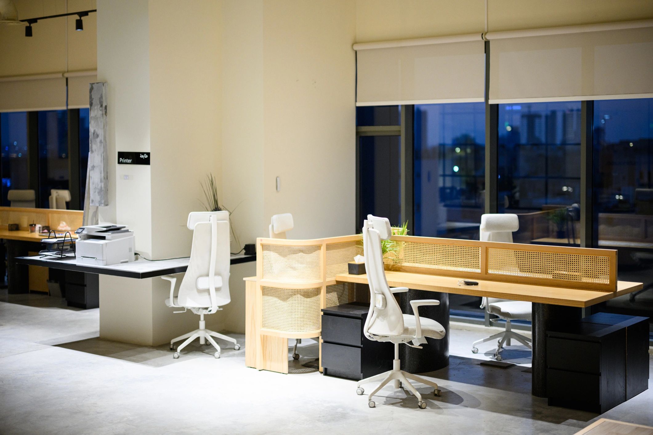 Contemporary workplace lounge with custom millwork