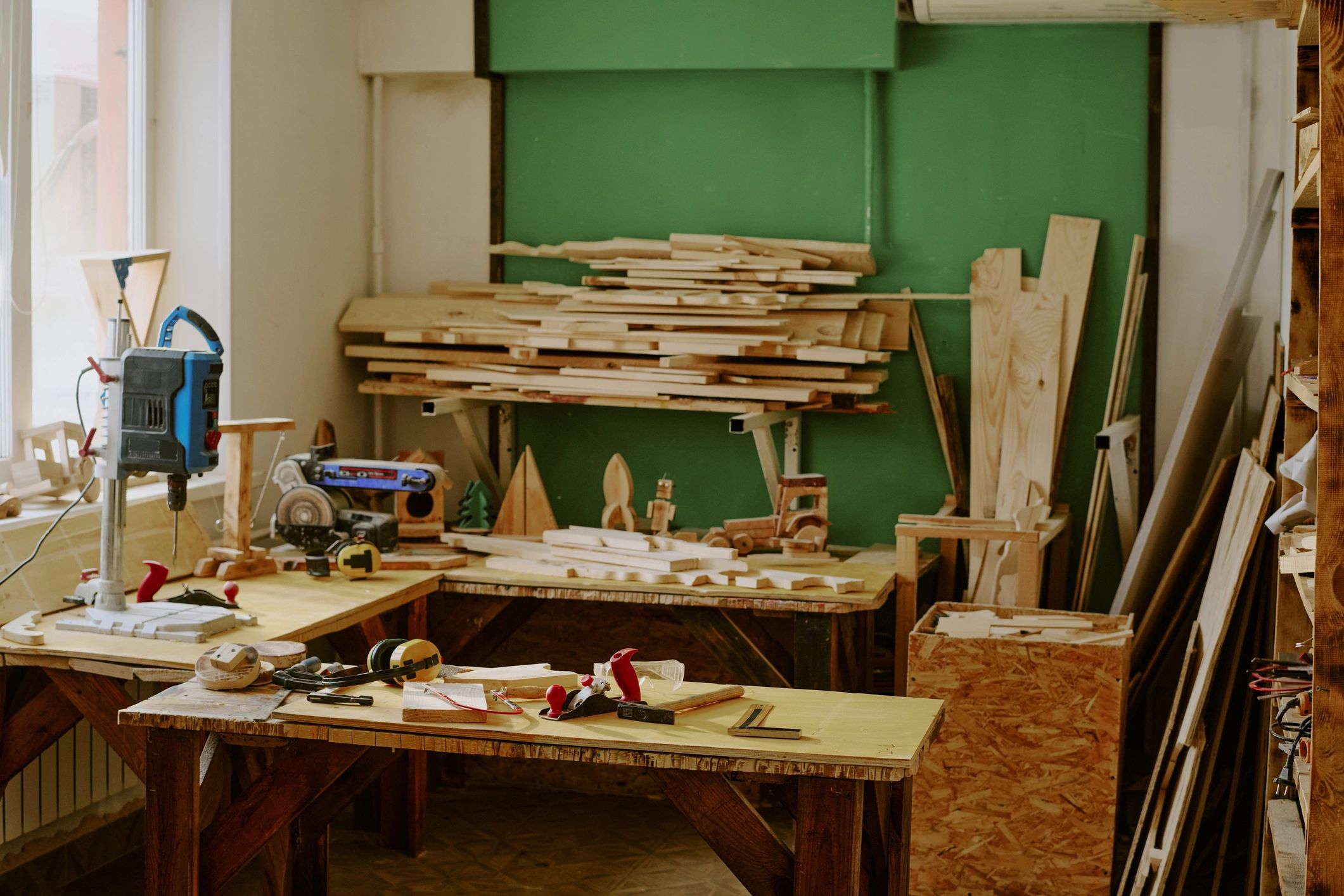 Mercer Millwork woodworking workshop with lumber and tools