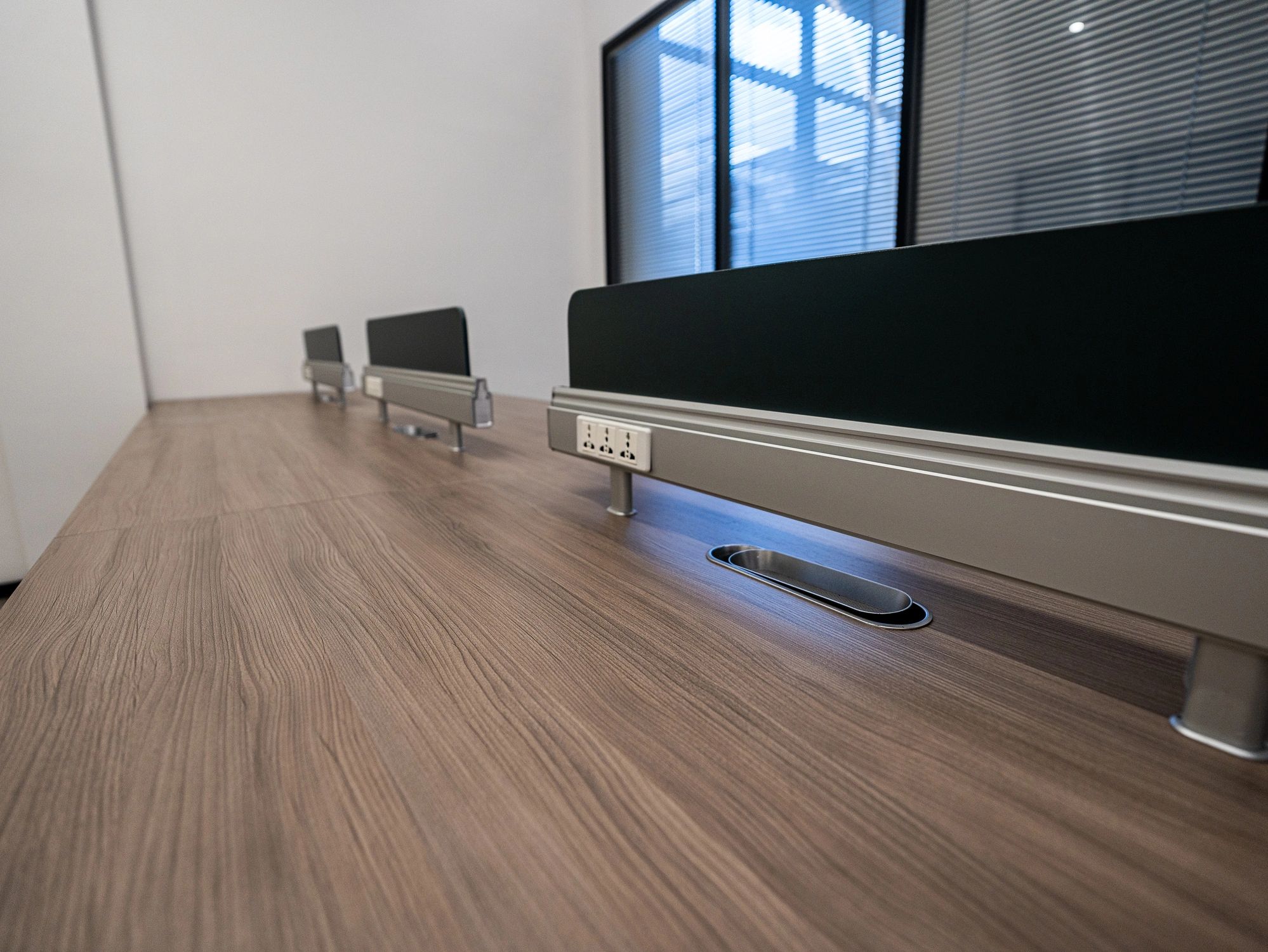 Office workstations with wood desks
